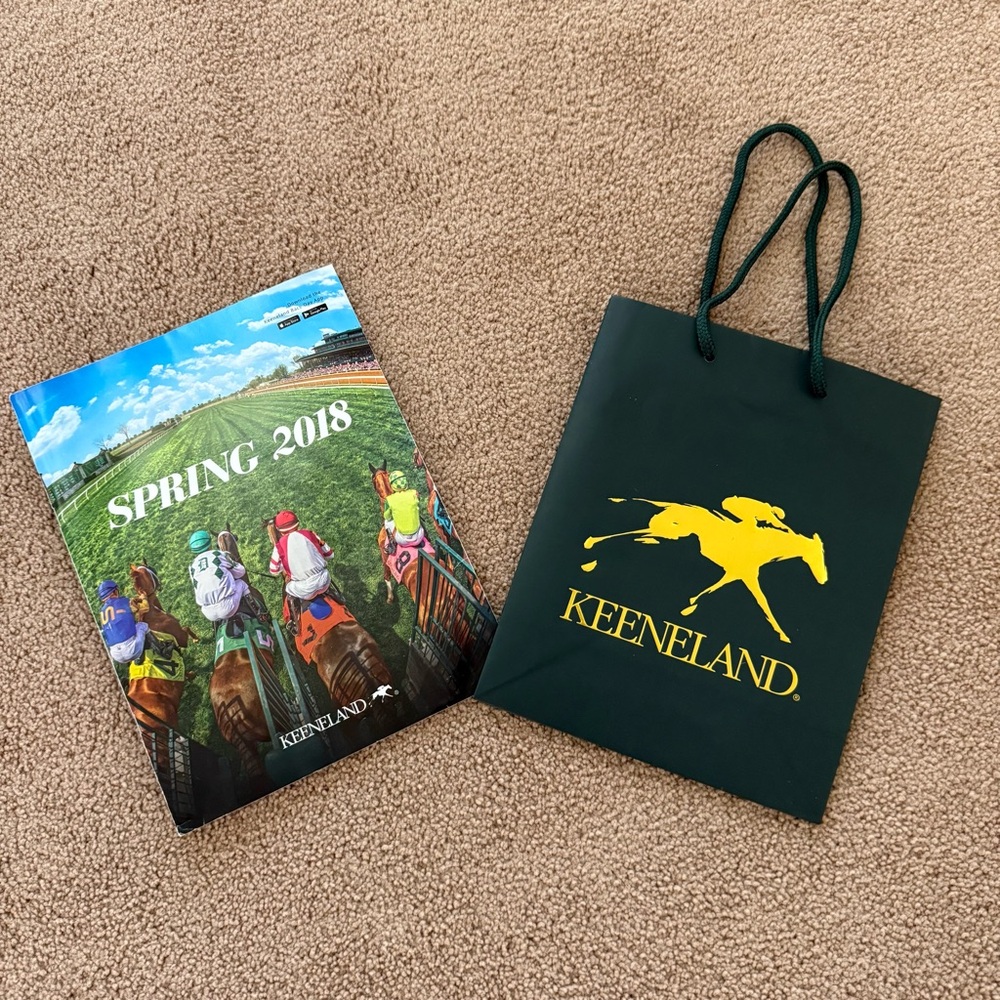 Keeneland Green Gift Bag with Gold Horse Logo and Spring 2018 Magazine